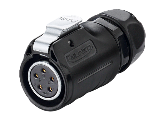 LP20 5-polige vrouwlijke connector Snelle vergrendeling IP67/68 kunststof+metaal