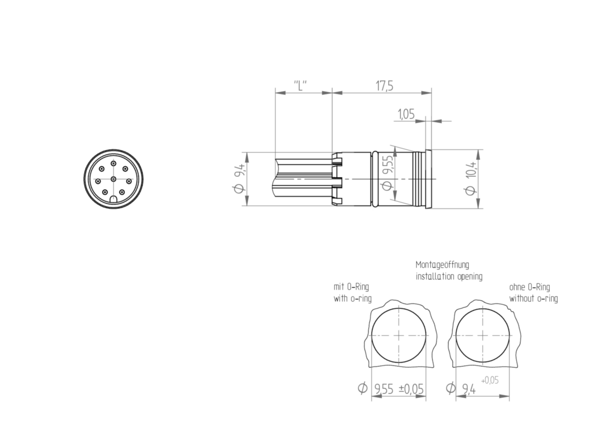 M12 Insert Sensor/Actuator Receptacle Connector: mannelijk, insert met O-ring