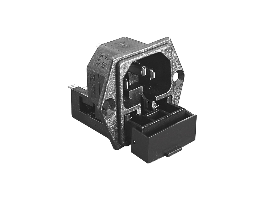 IEC-connector flensmontage dubbele zekeringinlaat PF0030 Series 2.8mm Solder Tag Termination EN60 320-1 Standard Sheet C14 Class I.