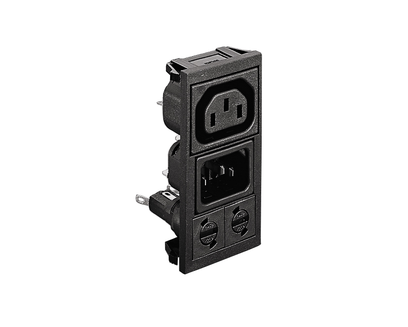 C14 Cold Condition Inlet + Sheet F Non-Shuttered Outlet (PX0575+PX0695) 2.8mm Tab Termination A1010 Filter (10A PS01/A L/C v1) FX0359 Fuseholder DX0928/250V/Green Indicator