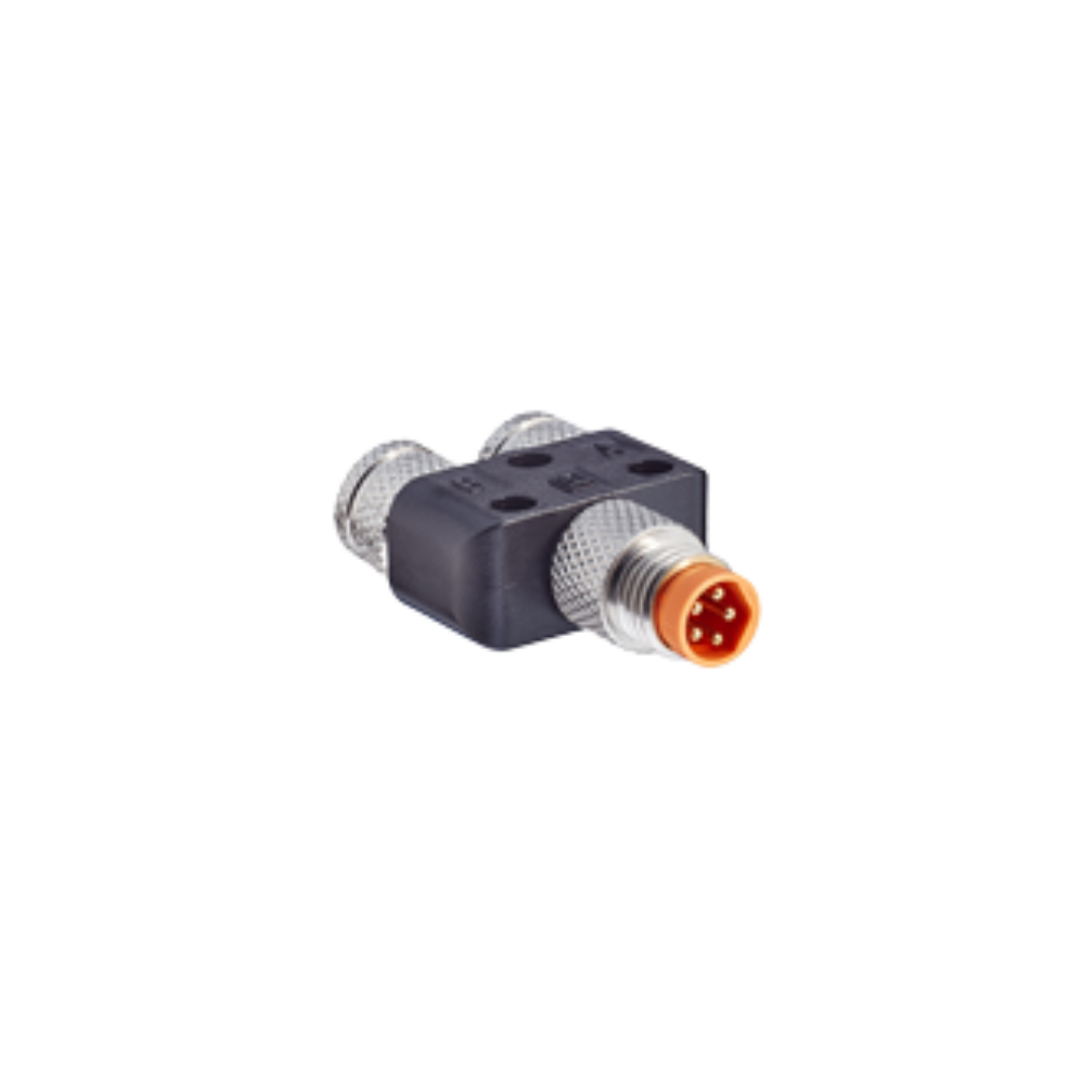 T-splitter, M8 5-pins mannelijk (uitgang) en twee M8 3-pins vrouwelijk (ingangen)