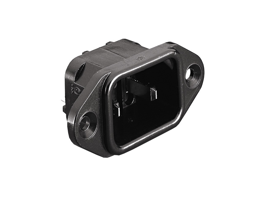 IEC Connector Flange Mount Inlet 2 Pin PX0690 Series Grey 2.8mm Solder Tag Termination EN60 320-1 Standard Sheet C18 Class II