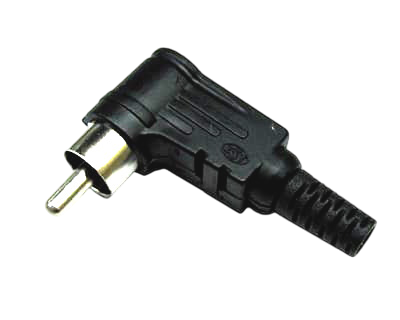 RCA mannelijke haakse connector met kunstof behuizing, knikbeveiliging schroefbaar
