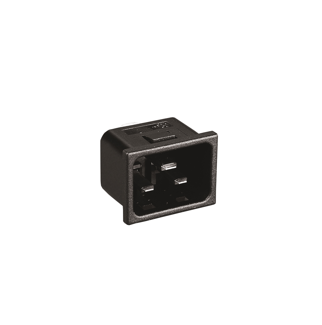 IEC Connector Snap Fit To Panel C20 Inlet PX0598 Series 1.5mm Panel 6.3mm Tab Termination EN60 320-1 Standard Sheet C20 Class I