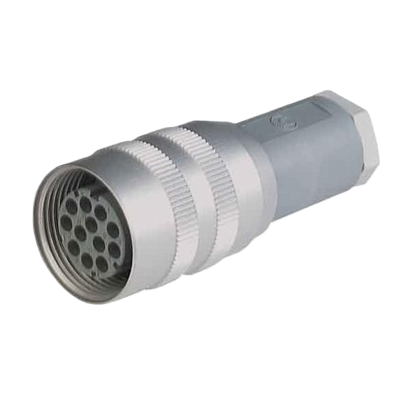 NR-ronde connector, DIN 43651, schroefdraad M26 x 1,5, veldmontage, vrouwelijk, recht, 11+PE-pinnen