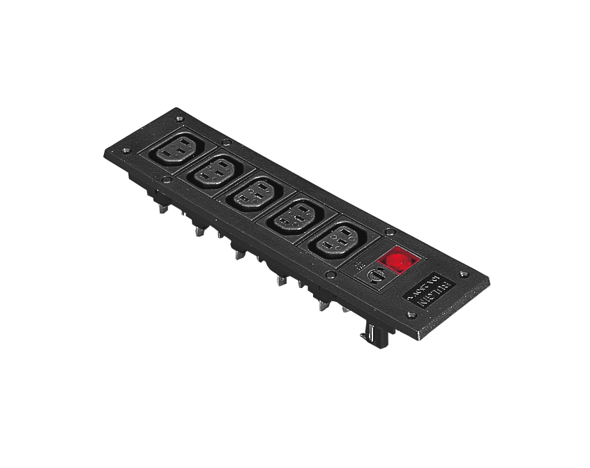 Panel Mount Rectangular IEC Distribution Unit PXD100 5 Shuttered Outlet Fused With Neon Indicator
