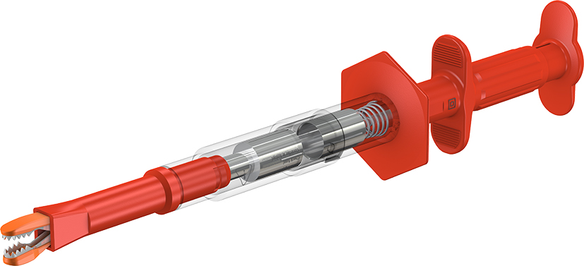 4 mm gefuseerde testclip met stalen kaken rood - GRIP-DI rood