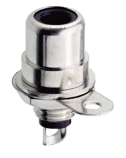 RCA vrouwelijke rechte chassis connector met soldeerogen, voor montage aan de voorzijde