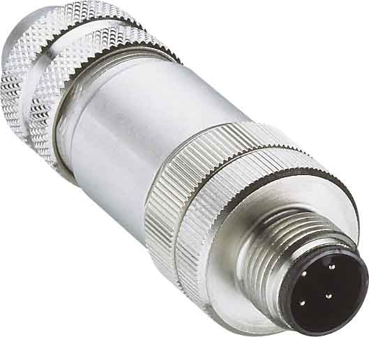 Ronde connector, M12, stekker, recht, polen - 4, schroefklem, kabelwartel