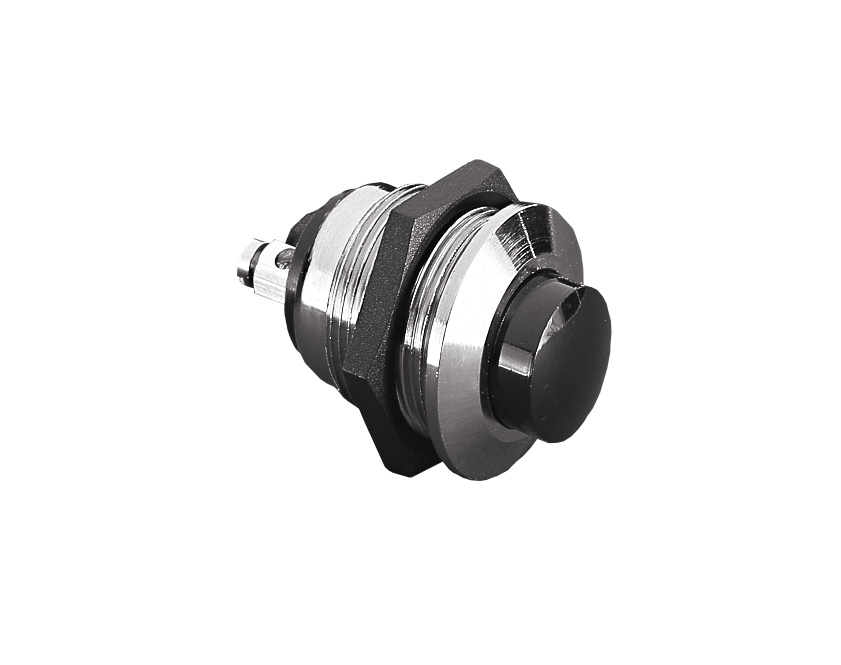 Brass Chrome Plated Push Button Switch Black Prominent Button S.P. Push To Make Slow Momentary Action 22.2mm Diameter