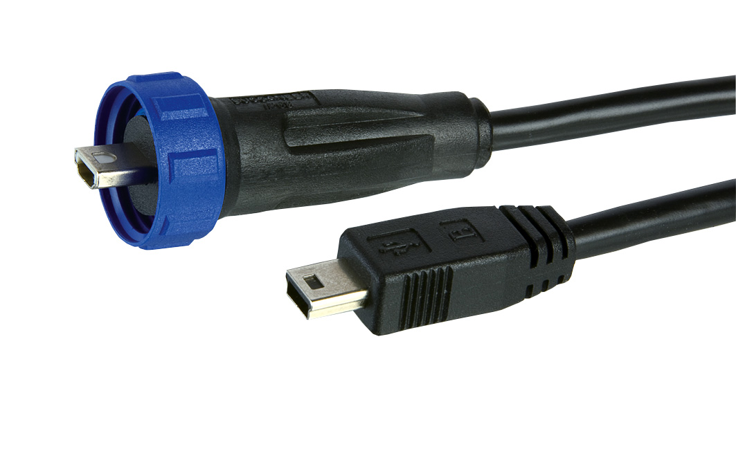 Fully Overmoulded USB Cable PX0444 Series USB Mini B Plug To Sealed Mini A Plug 4.5M Cable