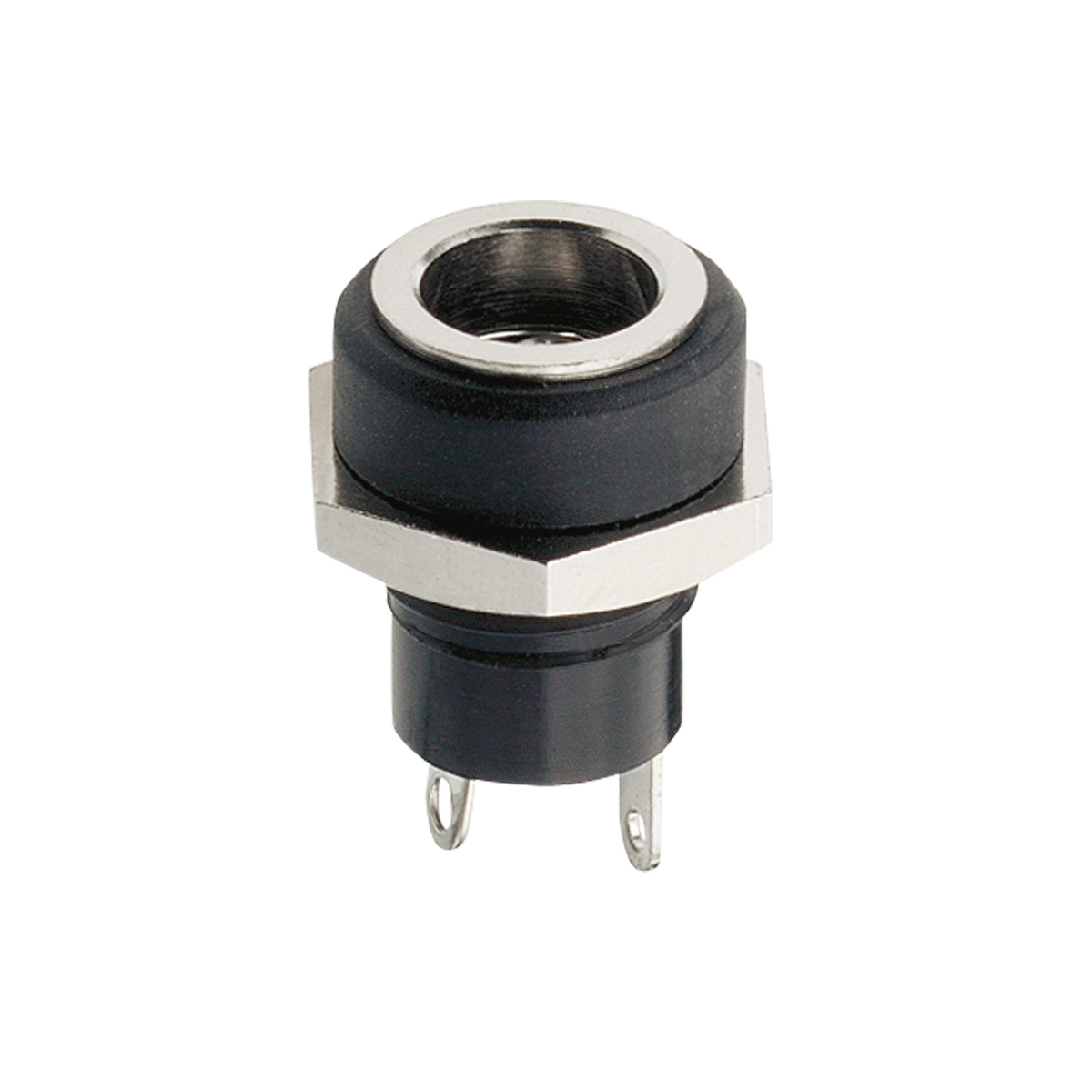 Voedingsconnector, vrouwelijk, recht, paneelbevestiging, soldeer ogen, Ø 5,5 x 2,5