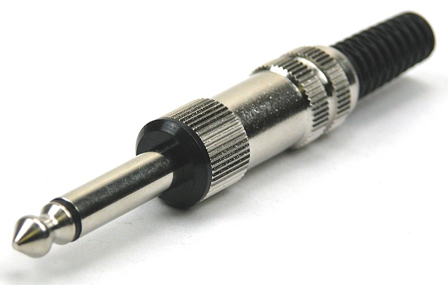 Jackplug conform JIS C 6560 JC63P2, 6,35 mm, 2-polig/mono, rechte uitvoering, met metalen behuizing, met knikbeveiliging en soldeeraansluitingen