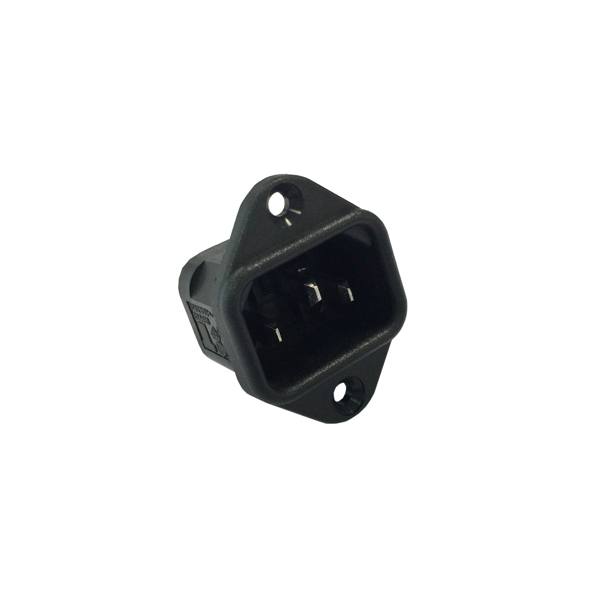 IEC-connector inlaat voor verticale flensmontage PX0579 Series Black 2.8mm soldeertag-terminatie EN60 320-1 Standard Sheet C14 Class I.