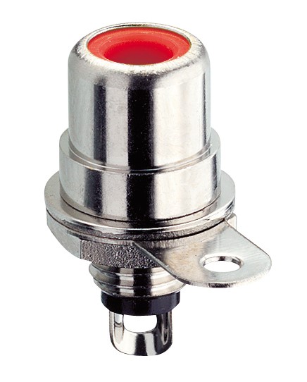 RCA vrouwelijke rechte chassis connector met soldeerogen, voor montage aan de voorzijde