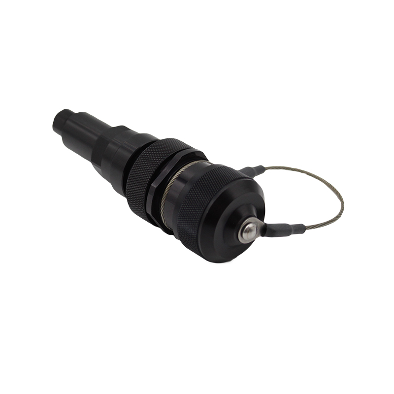 Black Anodised Transversely Sealed Aluminium Inline Plug Connector - Cable Entry: 4.82-6.85mm - Cat6a Female