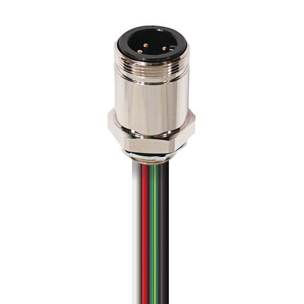 Mini Power Receptacle Connector: 1 3/8" , male, front mount, 3-pin(2+PE), zilveren behuizing, 600 V, 42 A, 10 AWG