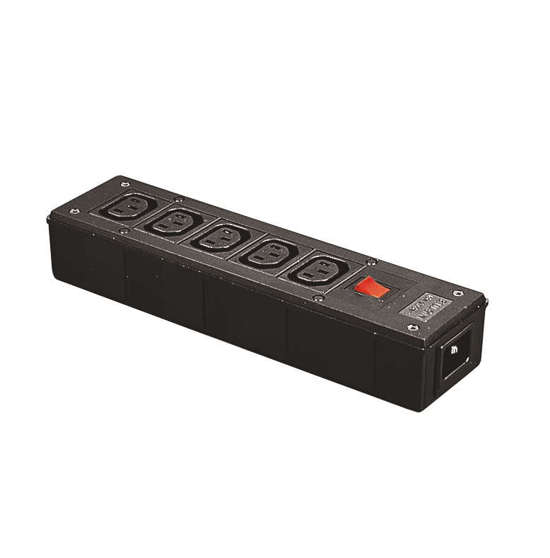 PXD301 Series EN60320 Inlet 5 Shuttered Outlet Red Illuminated Switch EMI Filtered