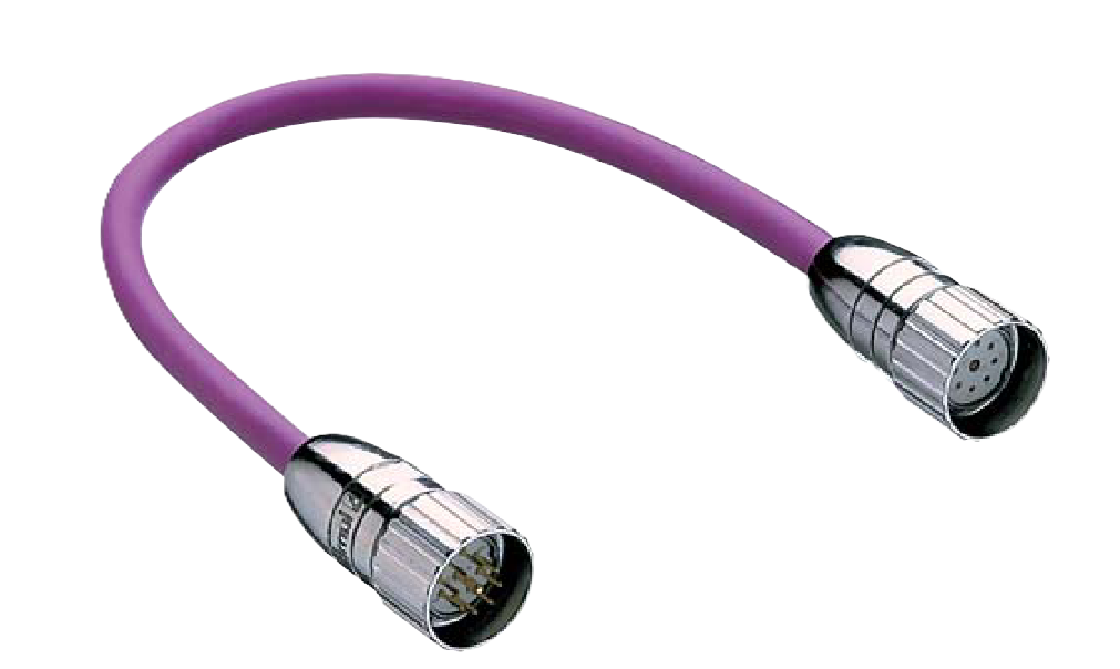 PUR-kabel voor externe bus; dubbelzijdig; gemonteerde mannelijke en vrouwelijke M23-connectoren..