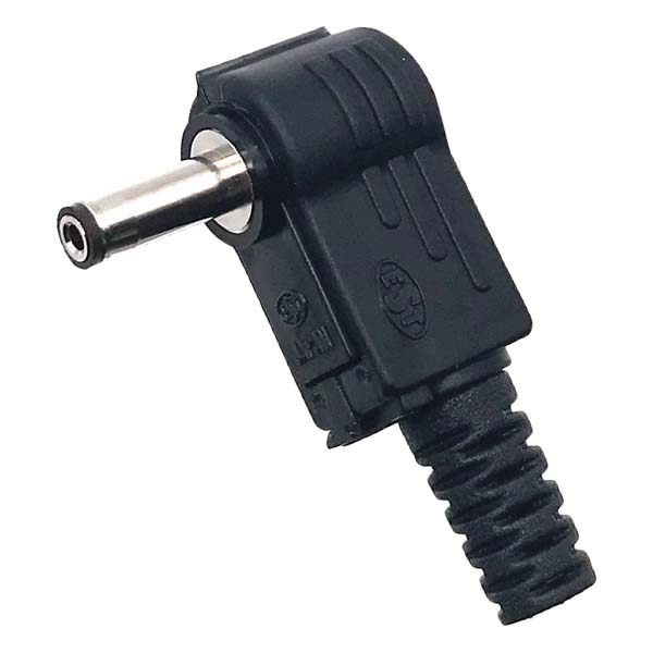 Voedingsstekker, hoekige uitvoering, met soldeer ogen Ø 3,4 x 1,4 mm