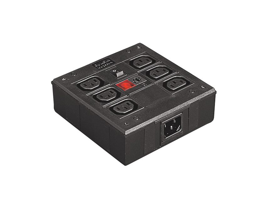 Box Style Rectangular IEC Distribution Unit PXD701 Series EN60320 Inlet 6 Shuttered Outlet Switched Fused With Neon Indicator