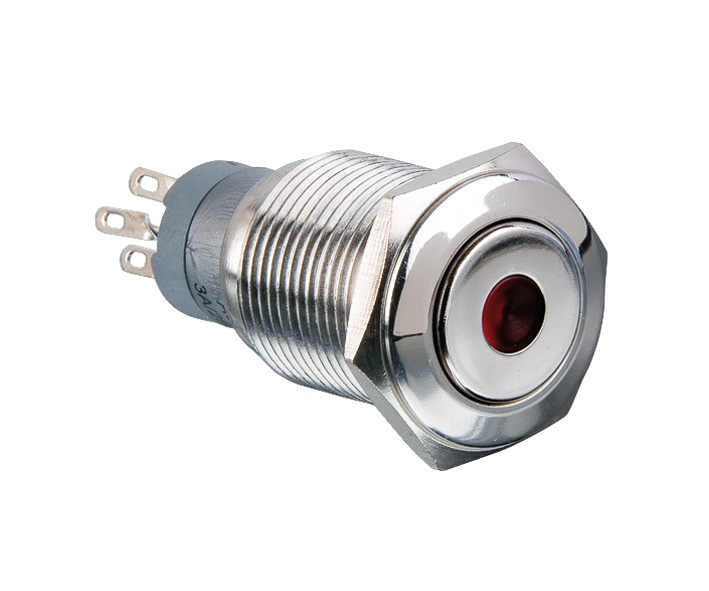 Stainless Steel Illuminated Momentary Action Push Button Switch MP0045/1D1-MP0045/1D2-MP0045/1E1-MP0045/1E2 Series 12V DC Red LED Dot Solder Tag Termination