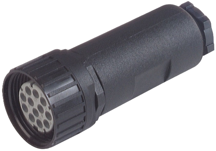 NR-ronde connector, DIN 43651, 11+PE-pinnen, veldmontage, vrouwelijk, recht